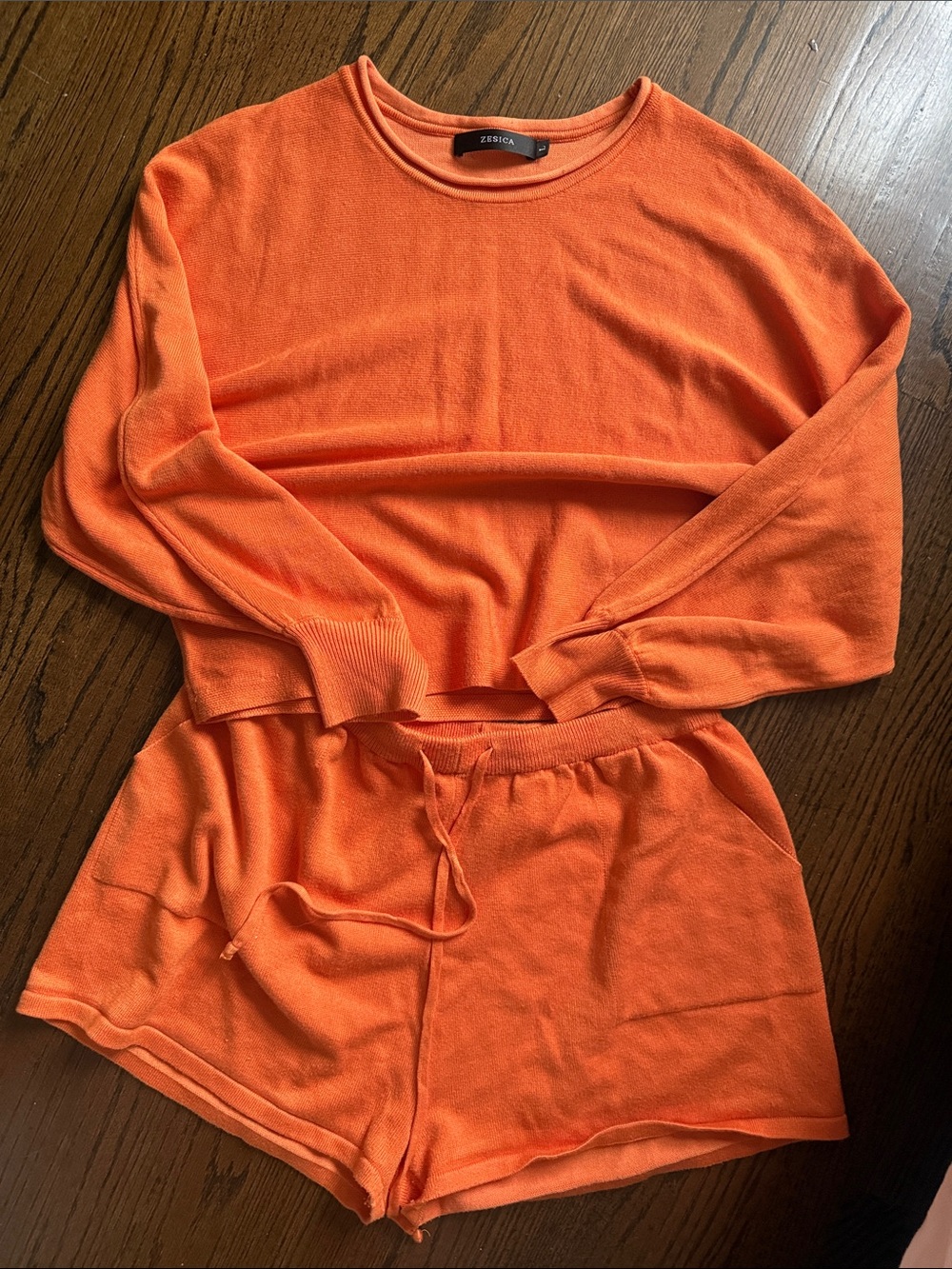 Zesica Orange Knit Sweater and Shorts Set